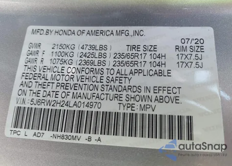 2020 Honda Cr-V Awd Lx z USA, uszkodzony, nr VIN 5J6RW2H24LA014970